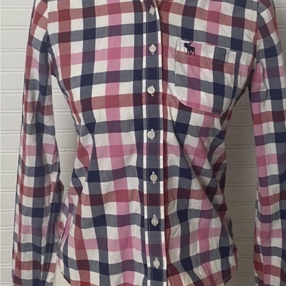 Abercrombie & Fitch Checkered Button-Down Shirt - Pink, Navy, White